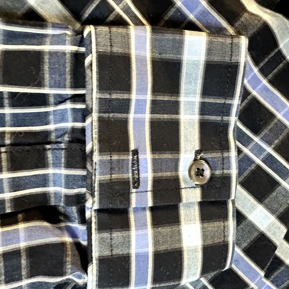 7 Diamonds Midnight Love Affair Button Down Navy Blue Plaid Men's Slim M Shirt - Picture 10 of 16